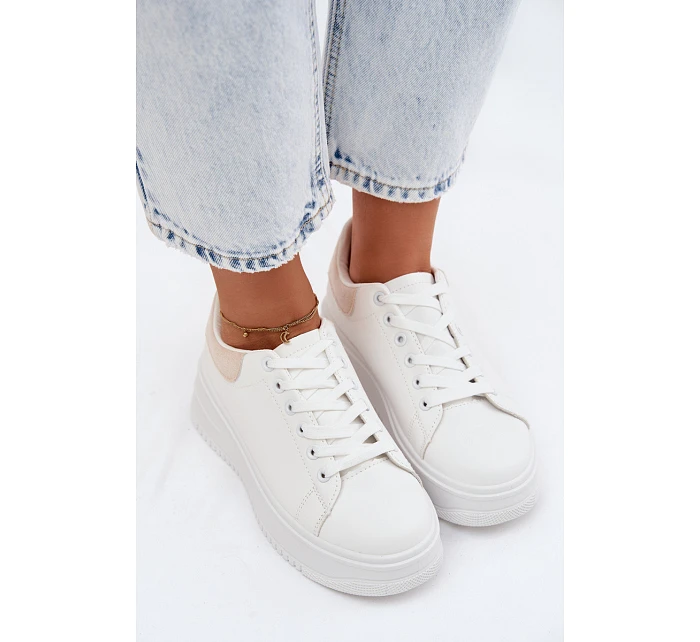 Dámské tenisky na platformě z imitace kůže bílo-bežové Calinae