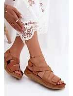 Kožené dámské sandály na platformě model 22208623 Camel - Maciejka Kožené dámské sandály na platformě model 22208623 Camel - Maciejka