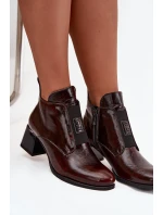 Dámské zateplené botky na podpatku s masivním podpatkem a ozdobným detailem – tmavě hnědé Zazoo Dámské zateplené botky na podpatku s masivním podpatkem a ozdobným detailem – tmavě hnědé Zazoo