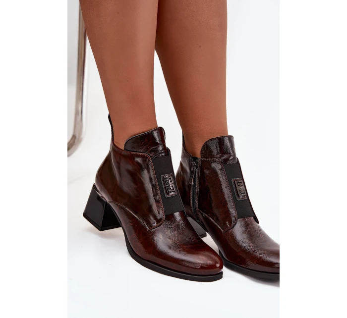 Dámské zateplené botky na podpatku s masivním podpatkem a ozdobným detailem – tmavě hnědé Zazoo Dámské zateplené botky na podpatku s masivním podpatkem a ozdobným detailem – tmavě hnědé Zazoo