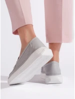 Klasické dámské  mokasíny šedo-stříbrné bez podpatku