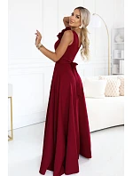 model 22311288 Elegantní večerní maxi šaty s rozparkem a růžemi – vínové - numoco model 22311288 Elegantní večerní maxi šaty s rozparkem a růžemi – vínové - numoco