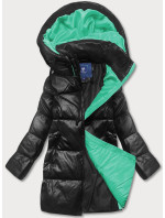 Černo-zelená volná dámská bunda z ekologické kůže (AG6-20B)