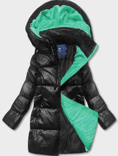 Černo-zelená volná dámská bunda z ekologické kůže (AG6-20B)