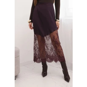 Dámská viskózová sukně s krajkou švestková Dámská viskózová sukně s krajkou švestková