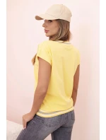 Dámská bavlněná blůza s V výstřihem a potiskem žlutá