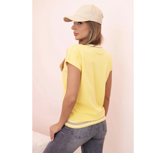 Dámská bavlněná blůza s V výstřihem a potiskem žlutá