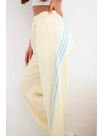 Dámské máslové kalhoty z viskózy s lampasem žluté