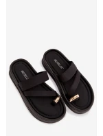 Materiálové dámské pantofle s pásky a zlatým detailem Černé Farielle