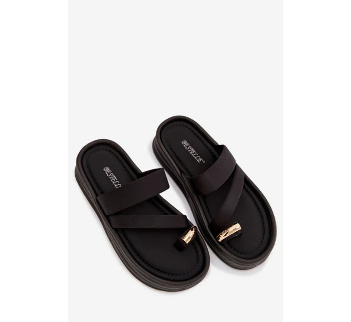 Materiálové dámské pantofle s pásky a zlatým detailem Černé Farielle