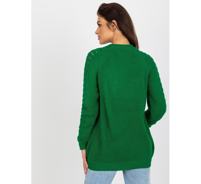 Zelený prolamovaný oversize svetr s dlouhými rukávy