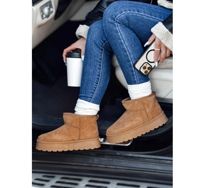 Dámské sněhule na platformě camel BRINETTO FashionStreet ZY0549