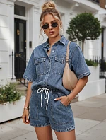 Dámská souprava s džínovou košilí a modrými šortkami FashionStreet AY1207