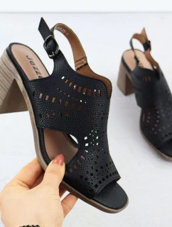 Dámské ažurové sandály na podpatku černé Jezzi 24125