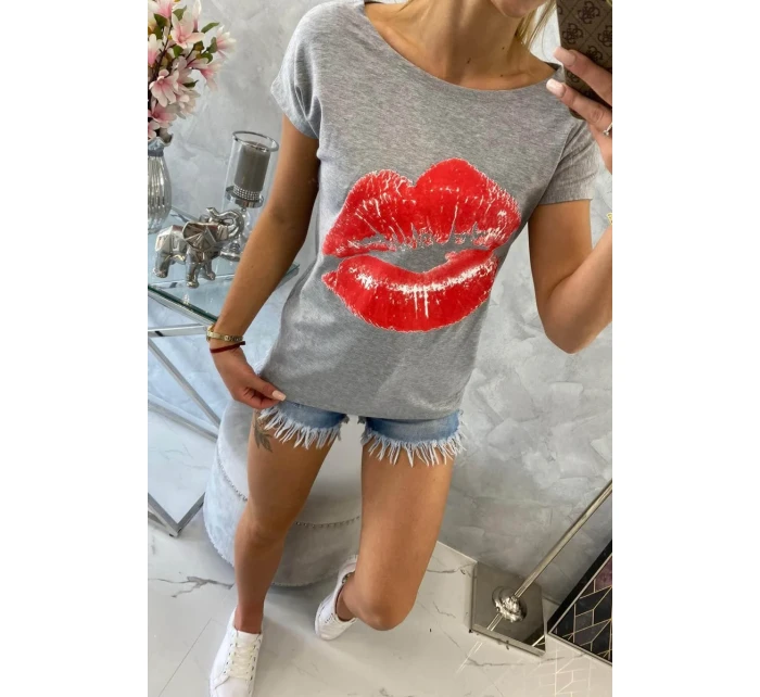 Halenka s potiskem rtů šedá Halenka s potiskem rtů šedá