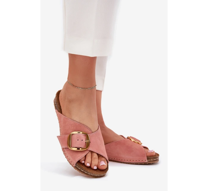 Kožené sandály se zlatou sponou model 21702863 Růžové - Maciejka