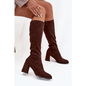 Dámské kozačky na podpatku z eko semiše čokoládové Yelisse Dámské kozačky na podpatku z eko semiše čokoládové Yelisse