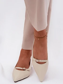 Kožené sandály na nízkém podpatku Maciejka K7449-22 Světle béžové