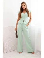 Dámský komplet s vestou a širokými kalhotami tmavá máta Dámský komplet s vestou a širokými kalhotami tmavá máta