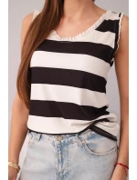 Dámská viskózová halenka bez rukávů v barevných pruzích černý + béžový