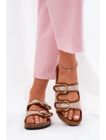 Materiálové dámské pantofle na korkové platformě s přezkami Camel Osoffe