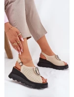 Dámské Kožené Sandály Na Klínu S Ozdobou Béžové Artiker model 21695584 - Boto