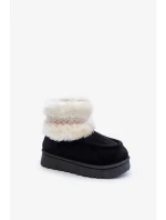 Sněhule Kotníkové Dětské S Kožešinou A Vzorem Černé Melefia