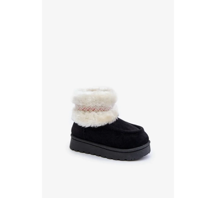 Sněhule Kotníkové Dětské S Kožešinou A Vzorem Černé Melefia