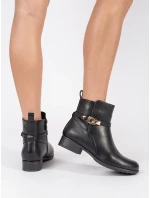 Originální černé kotníčkové boty dámské na širokém podpatku Originální černé kotníčkové boty dámské na širokém podpatku