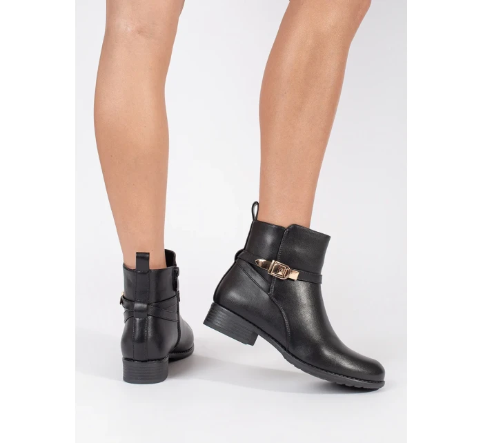 Originální černé kotníčkové boty dámské na širokém podpatku Originální černé kotníčkové boty dámské na širokém podpatku