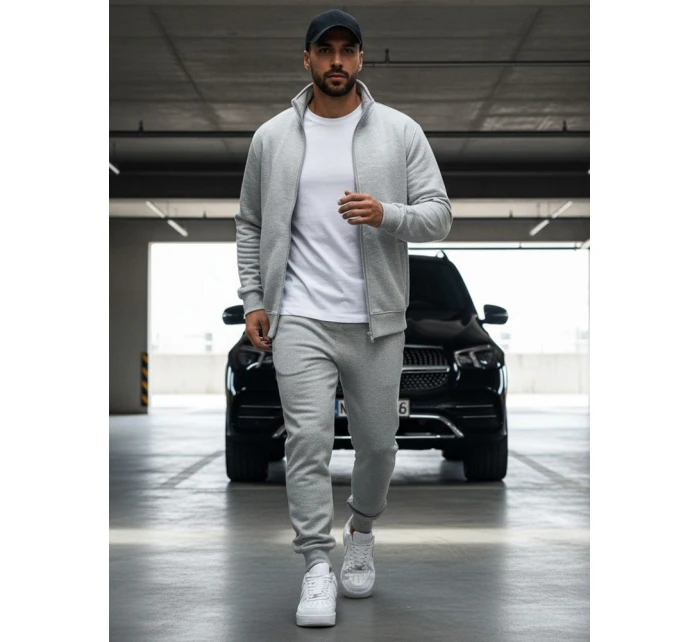 Pánská mikina na zip bez kapuce šedá BX4109