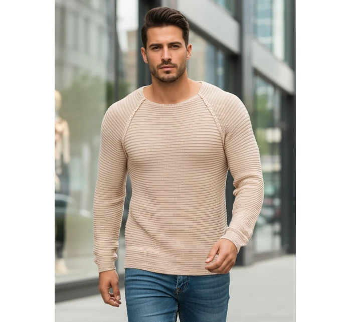 Pánský svetr přes hlavu béžový WX1578 Pánský svetr přes hlavu béžový WX1578