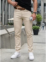 Jeansy męskie slim fit z paskiem beżowe model 22214305 - FashionStreet Jeansy męskie slim fit z paskiem beżowe model 22214305 - FashionStreet