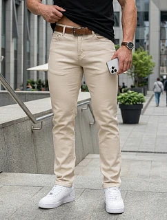Jeansy męskie slim fit z paskiem beżowe model 22214305 - FashionStreet