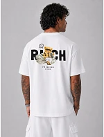 Pánské bílé tričko s potiskem Freaking Rich oversize FashionStreet NX4012R