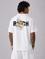 Pánské bílé tričko s potiskem Freaking Rich oversize FashionStreet NX4012R
