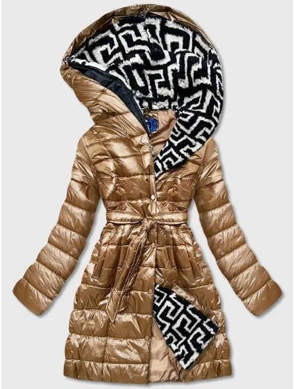 Lehká hnědá dámská zimní bunda se zateplenou kapucí (omdl-019)