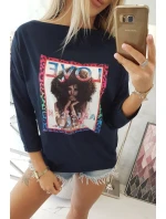 American Girl grafická halenka námořnická modrá S/M - L/XL