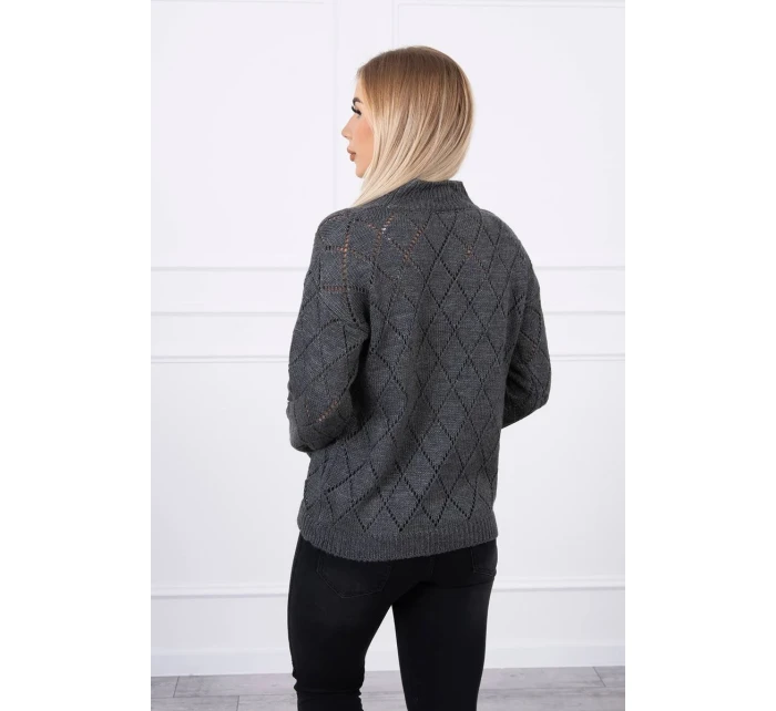 Svetr s polovičním rolákem a kosočtvercovým vzorem grafitový