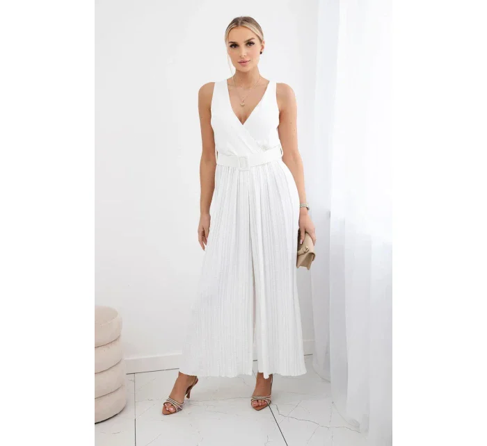 Plisovaná viskózová kombinéza ecru