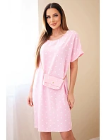 Dámské šaty s puntíky s krátkým rukávem a kabelkou bonbónově růžová Dámské šaty s puntíky s krátkým rukávem a kabelkou bonbónově růžová