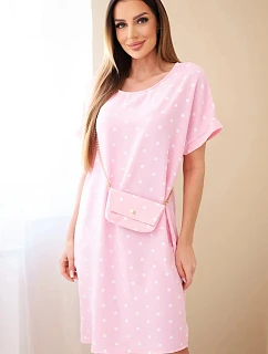 Dámské šaty s puntíky s krátkým rukávem a kabelkou bonbónově růžová
