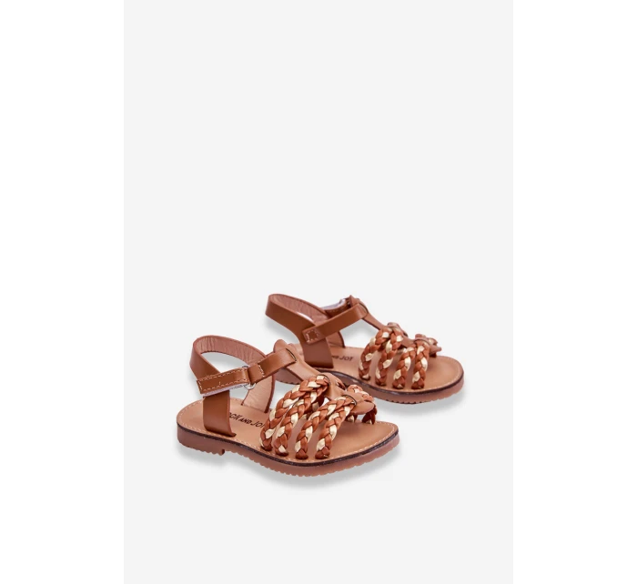 Dětské sandály na suchý zip s pruhy Hněde Sammy Dětské sandály na suchý zip s pruhy Hněde Sammy