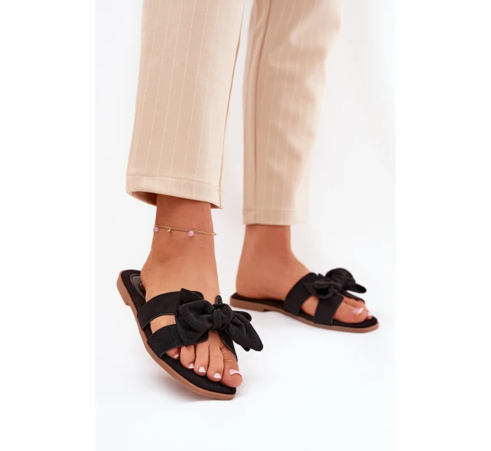 Ploché Dámské Pantofle S Mašlí Černé Tobin