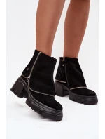 Kožené dámské kotníkové boty s lemem  Černé model 21714270 - Maciejka