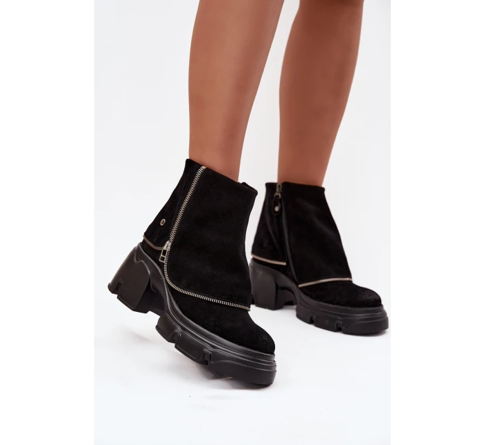 Kožené dámské kotníkové boty s lemem  Černé model 21714270 - Maciejka