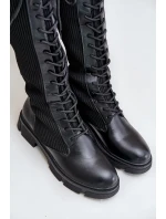 Šněrovací kozačky s elastickým svrškem černé Vamilena