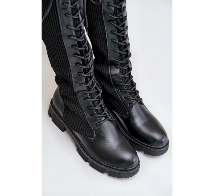 Šněrovací kozačky s elastickým svrškem černé Vamilena