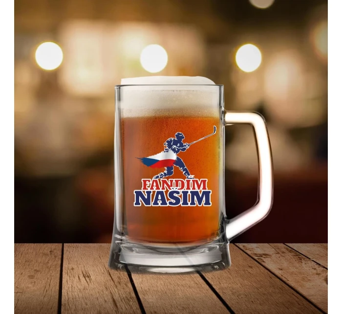 FANDÍM NAŠIM (vlajka+hokejista) - pivní sklenice 0,5 l FANDÍM NAŠIM (vlajka+hokejista) - pivní sklenice 0,5 l
