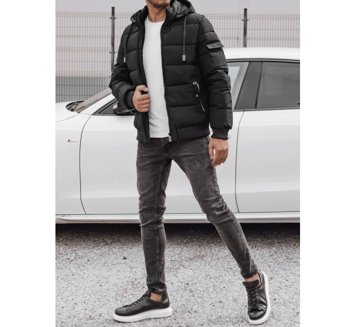 Pánská prošívaná zimní bunda s kapucí černá FashionStreet TX4841 Pánská prošívaná zimní bunda s kapucí černá FashionStreet TX4841